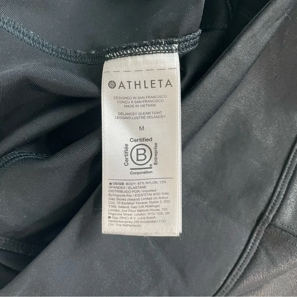 Athleta Delancey Gleam Tight‎ Leggings Black Medium Faux Leather Pockets M